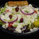 greek salad with feta cheese crumbles