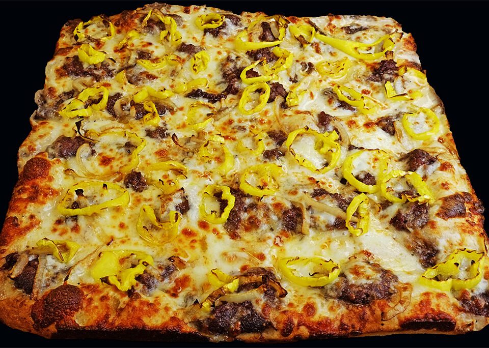 philly steak pizza with banana peppers