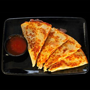 top view of chicken and cheese quesadilla