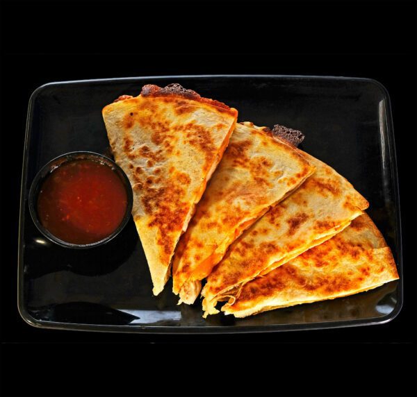 top view of chicken and cheese quesadilla