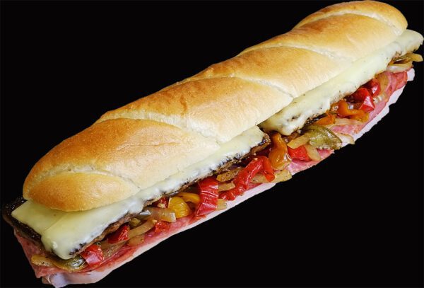 franco's super sub with grilled vegetables, sausage and cheese